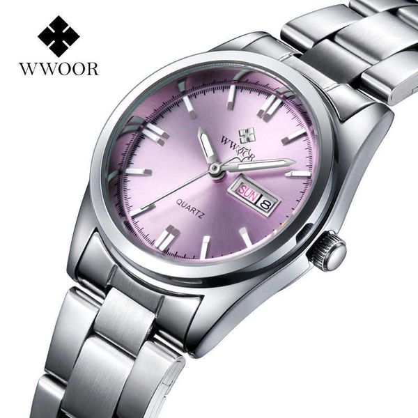 

fashion pink watch for women wwoor luxury brand bracelet xfcs ladies elegant quartz calendar clock montre femme 210616, Slivery;brown