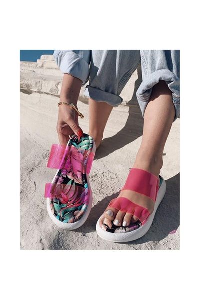 

slippers niora matte leather transparent tape detailed pattern pink, Black