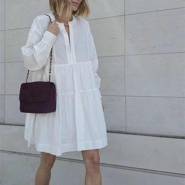 

dress women's cotton v-neck mini black or white long sleeve loose female dress, Black;gray