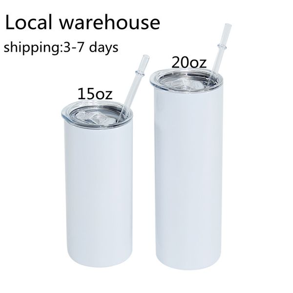 

local warehouse 15 oz sublimation straight skinny tumbler blank insulation water bottle stainless steel with transparent straw drinking cup
