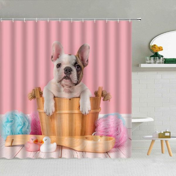 

shower curtains cute funny pet dog curtain bathroom bath supply child bathtub decor pink backdrop kids waterproof fabric hooks
