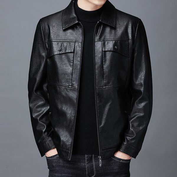 

men's leather jacket autumn winter lapel casual coat jackets, Black;brown