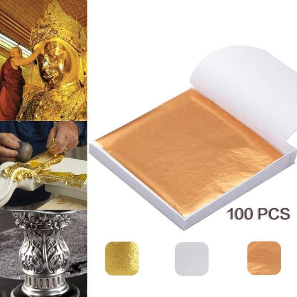 

window stickers 100pcs 9x9cm art craft design paper sheets practical pure shiny gold silver rose leaf for gilding diy party decoration