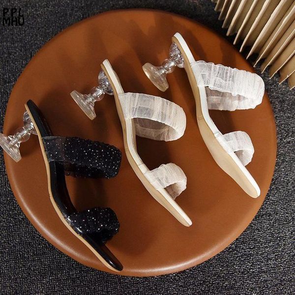 

fashion peep toe slip on non-slip comfort slippers elegant ladies sandals 2021 summer white mesh breathable hollow women heels, Black