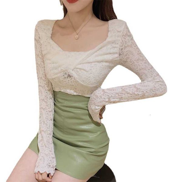 

women's sweaters no lace inside with small shirt slim bottomed shirt 2021 autumn square neck long sleeve t-shirt women, White;black
