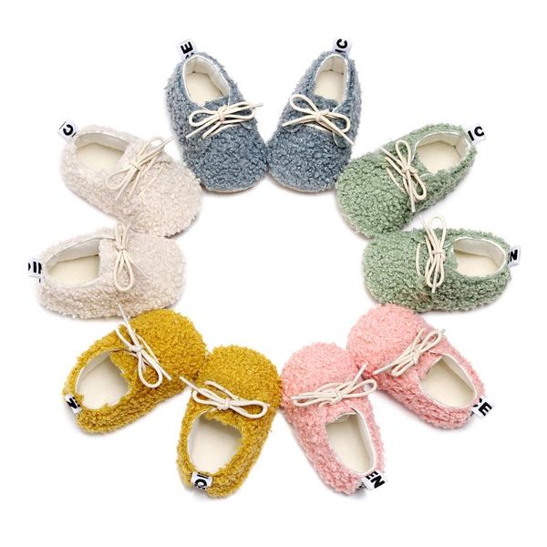 

first walkers baby girl 0-12m lace up crib shoes winter warm cozy fleece sneakers non-slip soft sole infant prewalkers