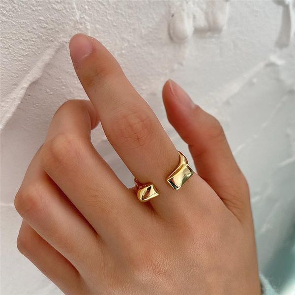 

cluster rings vintage bending knot open adjustable ring for women girl 925 sterling silver geometric finger joint statement jewelry, Golden;silver
