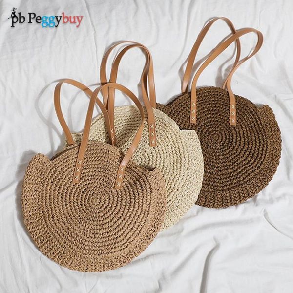 

evening bags shoulder underarm ladies soft straw embossing solid casual small totes handbags with round shape for shopping