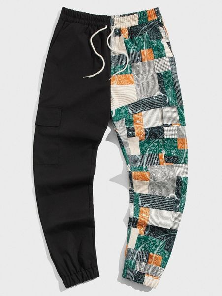 

romwe guys colorblock patchwork pants j70k#, Black