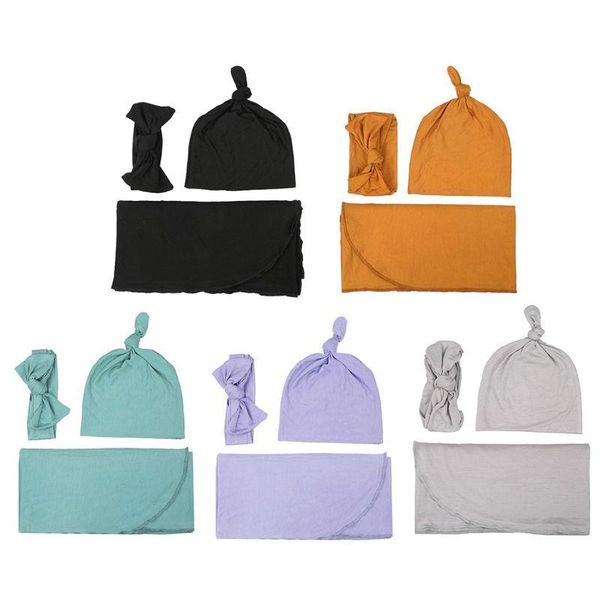 

blankets & swaddling 3 pcs/set maternal and child supplies baby swaddle born wrap headband pography po props blanket hat 3xuc