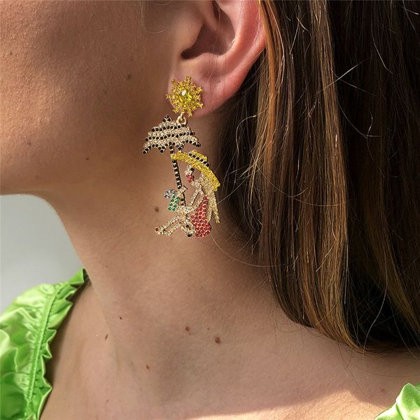 

hawaii casual earrings zinc alloy rhinestone dangle & chandelier women earring jewelry e9701, Silver