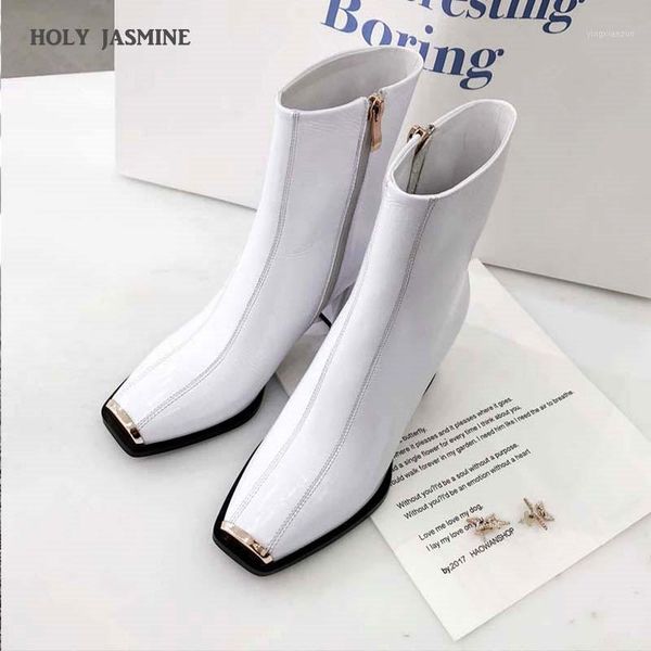

boots holy jasmine patent leather womens spring/autumn square heel toe ankle zipper basic ladies shoes rubber1, Black