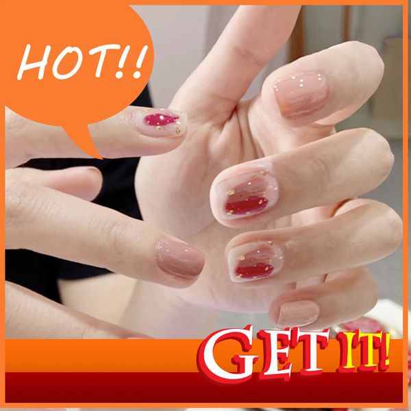 

decorated diy hand nail stylist nina pd-60 red powder graffiti net false nail patch wear enhancement finished, Red;gold