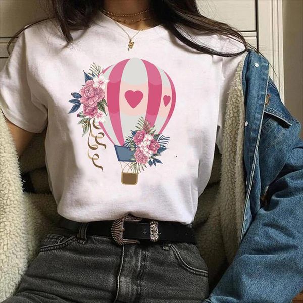 

men clothes lady graphic ladies t shirt mens balloon travel flower floral summer autumn print tees female, White;black