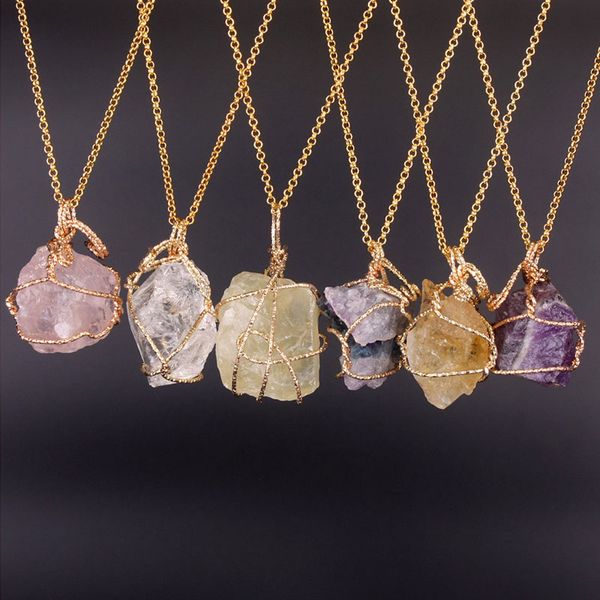 

nature stone pendants amethyst rose quartz white crystal lemon fluorite charms stones for necklace 6 colors, Silver