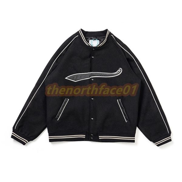 

17fw cotton nylon rabbit mens baseball jacket embroidered jackets men women winter coats fashion outerwear, Black;brown