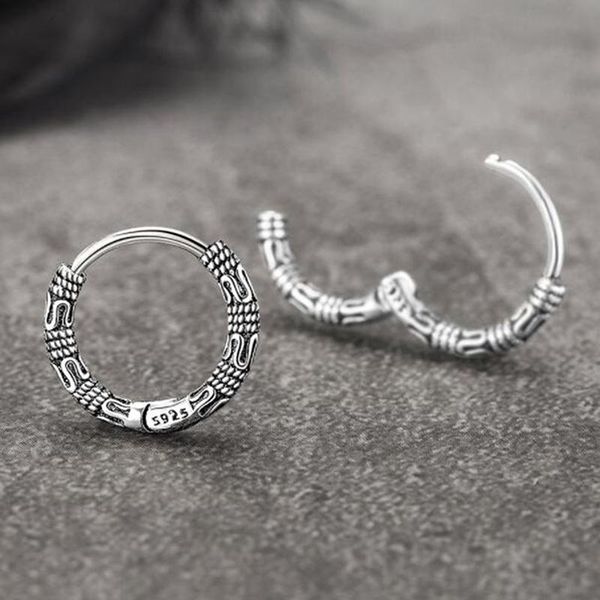 

hoop & huggie thai silver black stud earrings retro copper plated round pattern women's jewelry korea style, Golden;silver