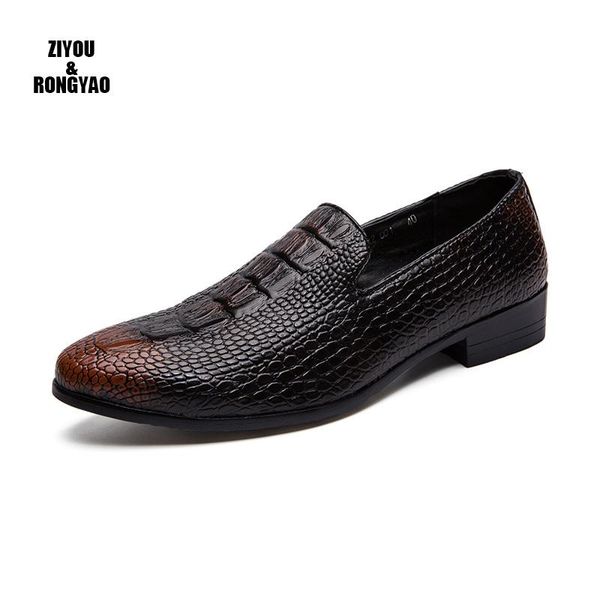 

dress shoes men's leather men soft the crocodile grain flats pointed toe formal male loafers, Black