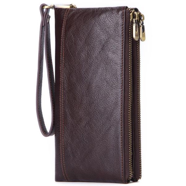 

wallets vintage men's wallet genuine leather male long purse double zipper pocket big capacity banknote id holder, Red;black