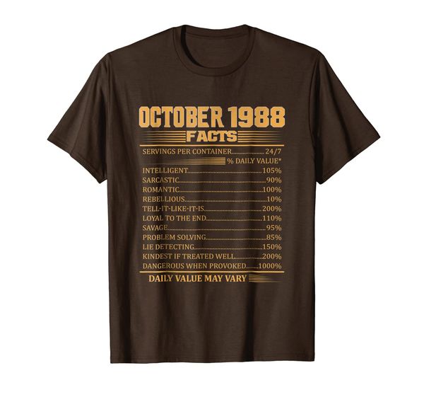 

vintage 30th birthday made in october 1988 facts t-shirt, White;black