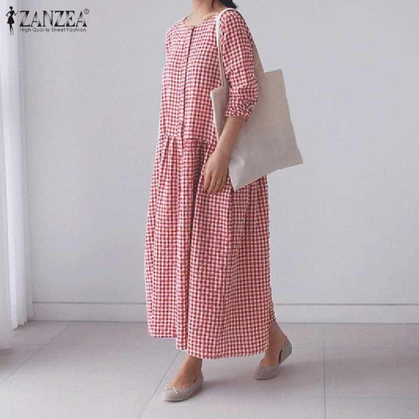 

casual dresses plus size autumn vintage plaid checked sundress women long sleeve dress retro loose femme party mid-calf vestidos, Black;gray