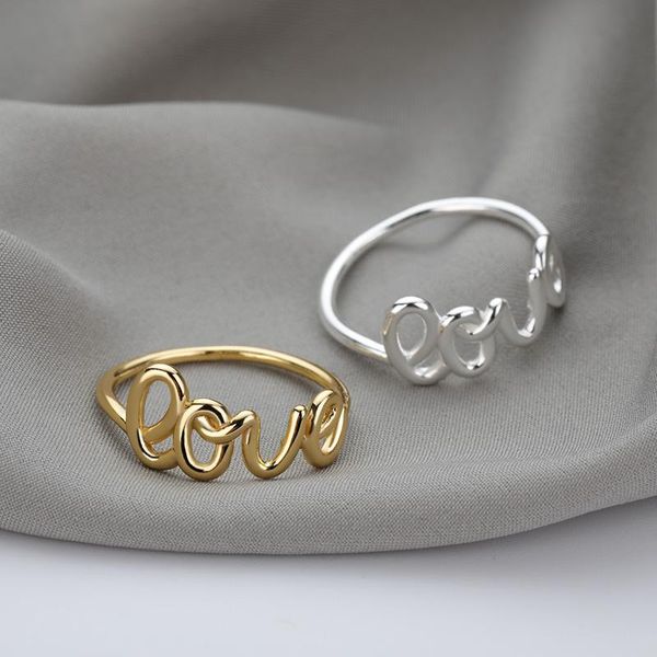 

fashion sell exquisite love letters friendship ring women simple cute rings jewellery aesthetic accessories wedding, Slivery;golden