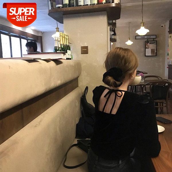 

beautiful atmosphere at first sight ~ light and lace-up velvet shirt scheming small halter french #2e8d, White