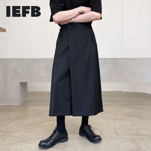 

men's causal wide leg pants loose fashion straight trousers 2021 spring summer calf length for male 9y7033, Black
