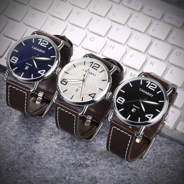 

wristwatches cagarny quartz-watch men leather wristband fashion ladies men's wrist watches sports reloj hombre, Slivery;brown
