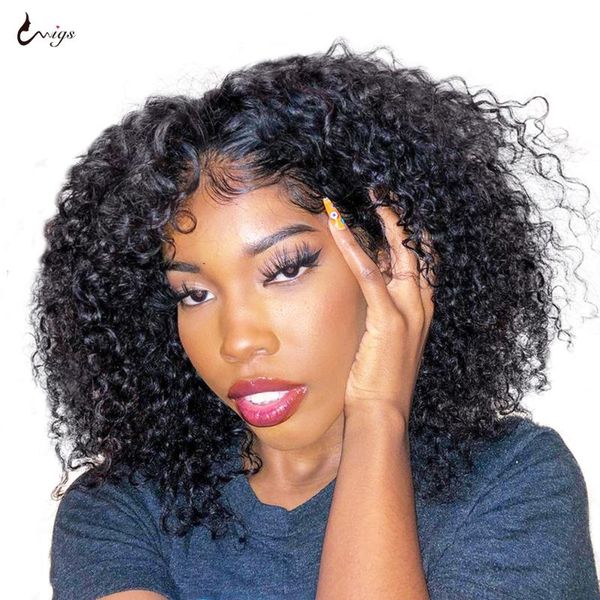 

uwigs curly human hair wig bob lace front wigs for women 4x4 closure natural brazilian, Black;brown