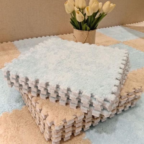 

carpets 10pcs 30*30*1.6cm diy jigsaw shaggy living room bedroom soft rug children kids magic patchwork plush mat baby playmat