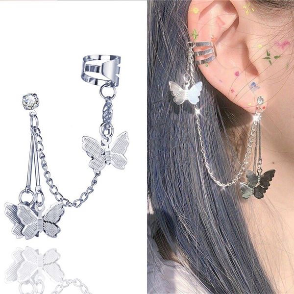 

fashion butterfly clip earring ear hook stainless steel ear clips double pierced earring earrings women girls jewelry, Silver