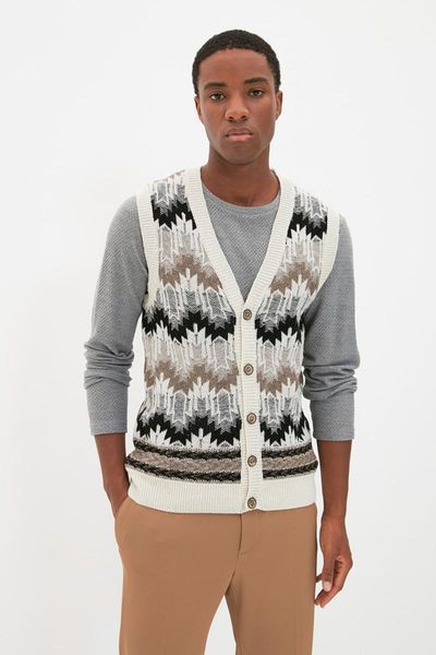 

men's vests trendyol male regular jacquard vest tmnaw22ye0048, Black;white