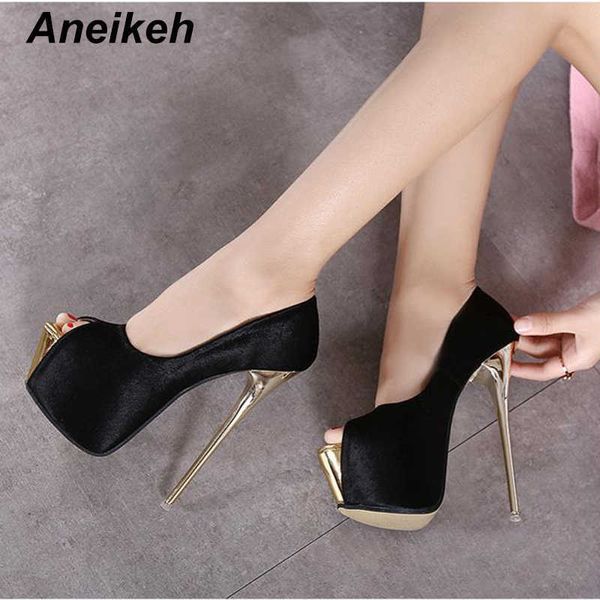 

aneikeh 2021 brand shoes woman 16cm high heels women pumps stiletto thin heel women's shoes open toe high heels shoes 258-21# y0611, Black