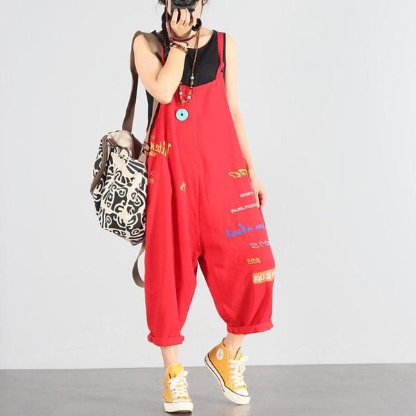 

women's jumpsuits & rompers stylish women suspender spaghetti strap letter print denim harem pants harajuku overalls streetwear, Black;white