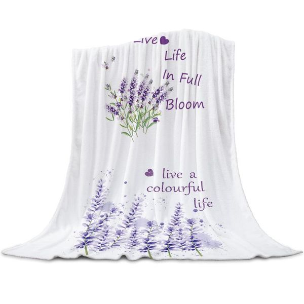 

blankets watercolor purple flower lavender white home textile blanket cover fleece for sofa bed throw kids adults