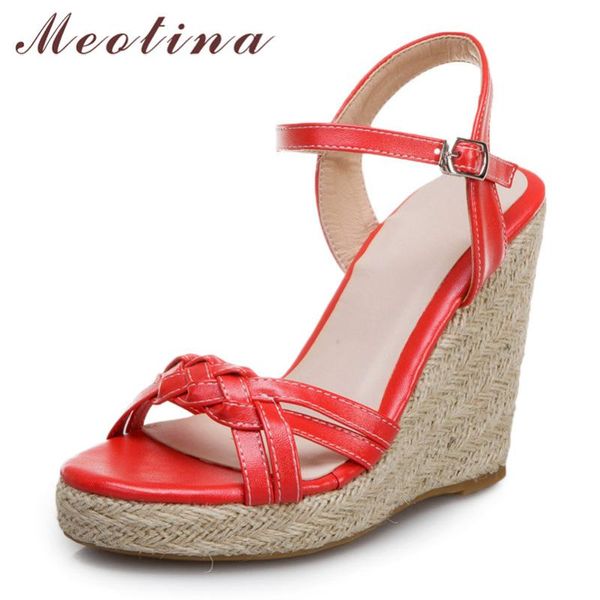 

dress shoes meotina summer sandals women buckle platform wedge heels party fashion super high heel ladies red size 34-46, Black