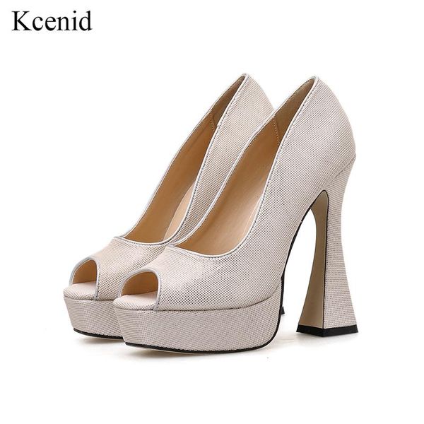 

dress shoes kcenid women pumps wedding peep toe slip on party platform ladies spike heeled black beige working 2021