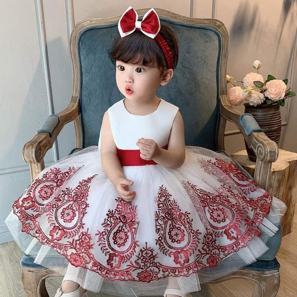 

girl's dresses girl dress for wedding baby pageant lace toddler party bowknot tutu gown with headwear children's clothing, Red;yellow
