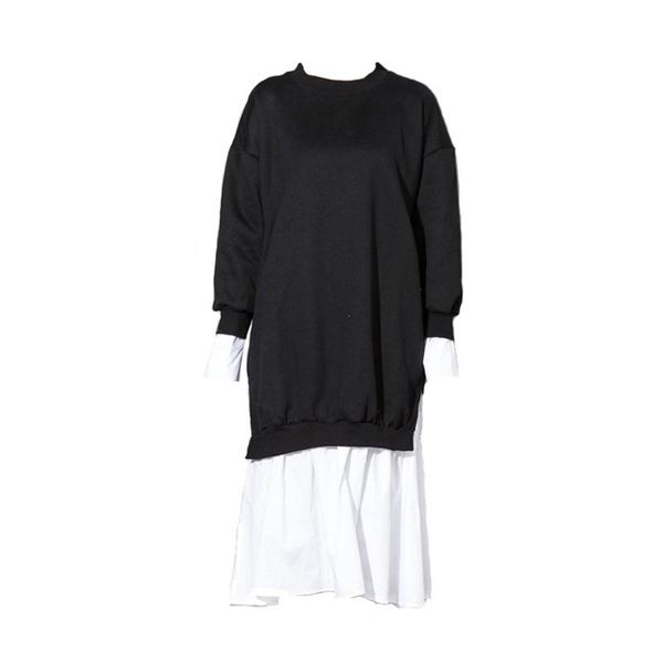 

casual dresses perhaps u black white pullover o neck long sleeve shirt loose midi autumn dress split joint korean sweatshirts d0213, Black;gray