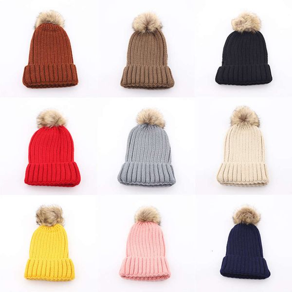 

hat girl versatile student wool hair ball tide parent child hood children's thickened knitted, Blue;gray