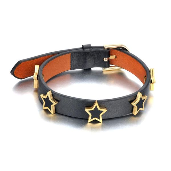 

tennis trendy 18k titanium stainless steel acrylic star charm bracelets for women girls hiphop rock leather jewelry b21019, Golden;silver