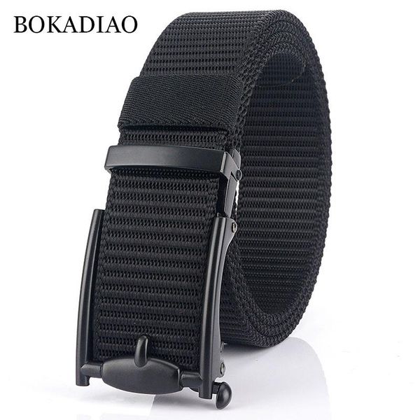 

belts bokadiao men&women nylon belt metal automatic buckle canvas outdoor sports casual jeans waistband army military male strap, Black;brown