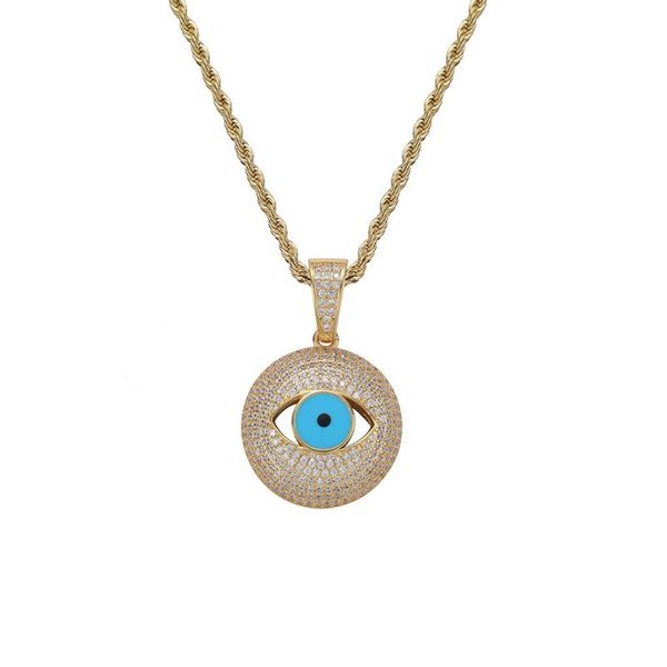 

pendant necklaces hip hop micro paved cubic zirconia bling out eye of god round pendants for men women rapper jewelry drop, Silver