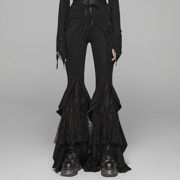 

women's pants & capris punk eave gothic big pendulum trousers elastic knit lace stage performance retro long flare, Black;white