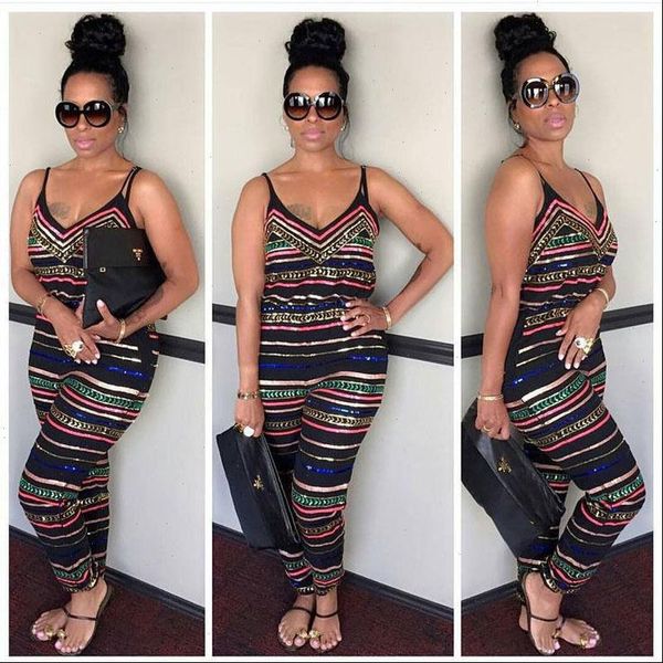 

womens romper plus size fashion women laides stripe sleeveless v neck trousers holiday summer beach print jumpsuit, Black;white