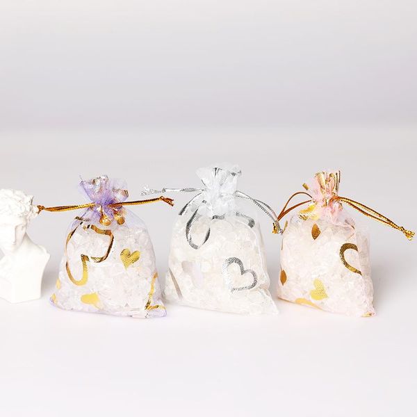

gift wrap 50pcs hearts design organza bags drawable wedding party decoration pouches jewelry packaging 7*9/9*12/11*16cm