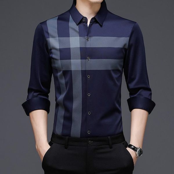 

men's casual shirts style spring men autumn 2021 striped design vintage shirt long sleeve business party anti-wrinkle masculina, White;black