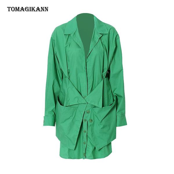 

casual dresses women shirt dress notched long sleeve rouched green white patchwork mini female 2021 summer fashion clothing, Black;gray