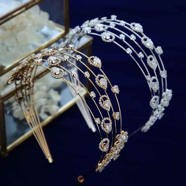 

hair clips & barrettes luxurious flower cubic zircon brides tiaras crown bridal diadema wedding accessories, Golden;silver